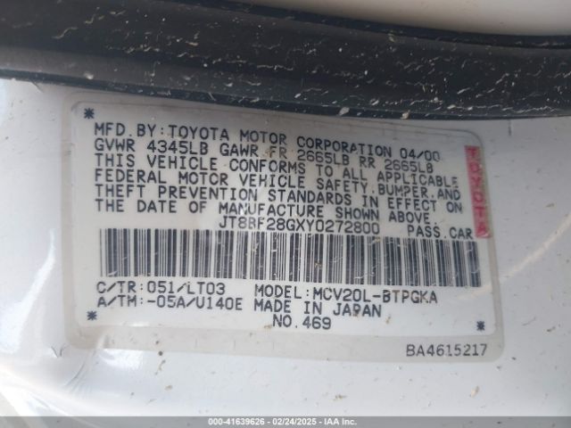 2000 LEXUS ES 300 JT8BF28GXY0272800 Photo 8