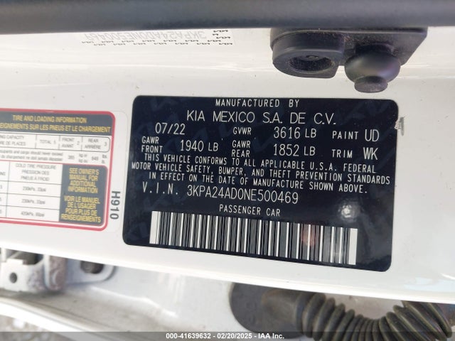 3KPA24AD0NE500469 KIA RIO S