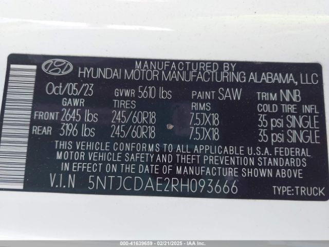 5NTJCDAE2RH093666 Hyundai Santa Cruz Sel