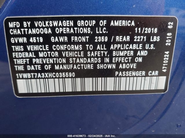 1VWBT7A3XHC035590 Volkswagen Passat 1.8t Se