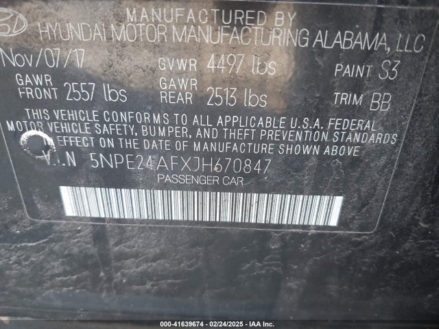5NPE24AFXJH670847 Hyundai SONATA SE