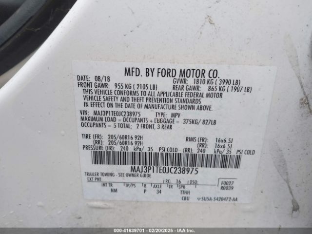 MAJ3P1TE0JC238975 Ford Ecosport Se