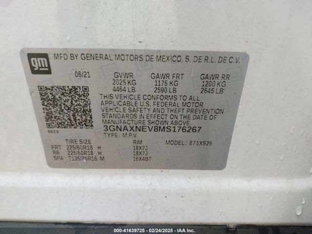 3GNAXNEV8MS176267 Chevrolet Equinox Fwd Premier