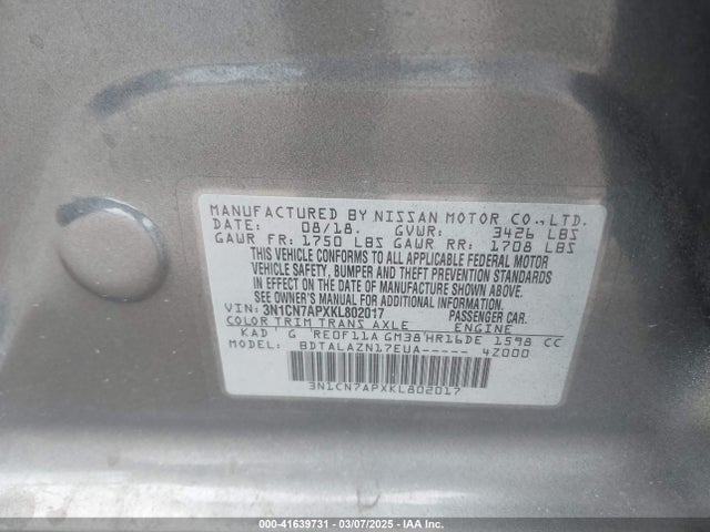 Nissan Versa 2019 3N1CN7APXKL802017 Image 9