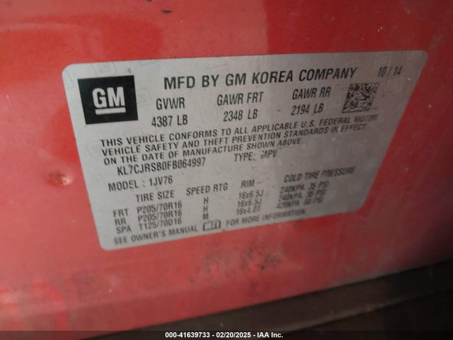 Chevrolet Trax Lt 2015 KL7CJRSB0FB064997 Image 9
