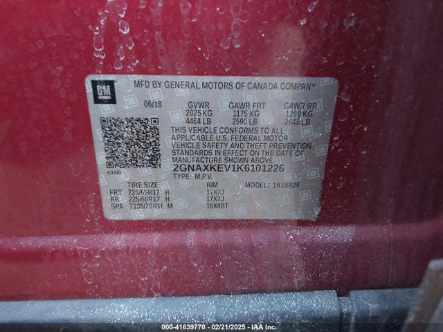 2GNAXKEV1K6101226 Chevrolet EQUINOX LT