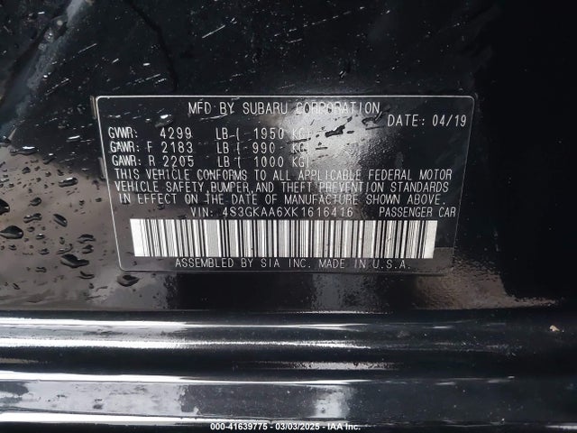 4S3GKAA6XK1616416 Subaru 2019