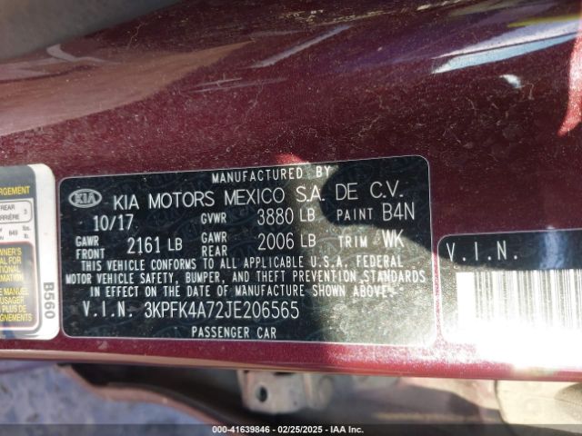 3KPFK4A72JE206565 KIA FORTE LX