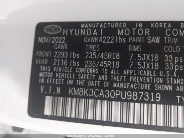 KM8K3CA30PU987319 Hyundai Kona N Line