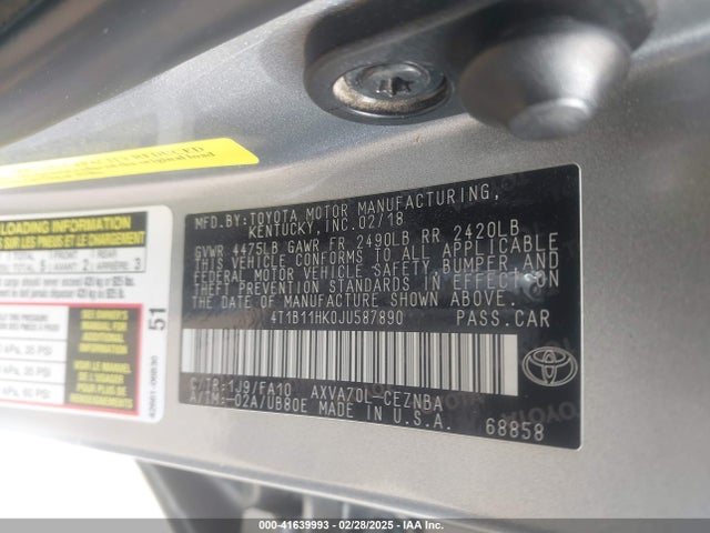 4T1B11HK0JU587890 Toyota CAMRY LE