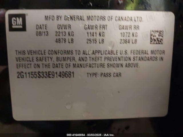Chevrolet IMPALA 2LZ 2014 2G1155S33E9149681 Image 9