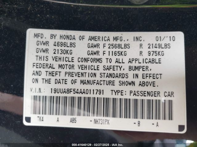2010 ACURA TL 19UUA8F54AA011791 Photo 8