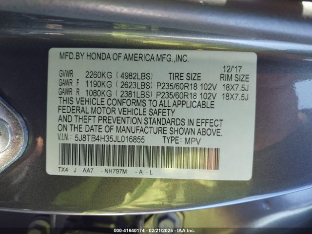 5J8TB4H35JL016855 Acura Rdx Acurawatch Plus Package