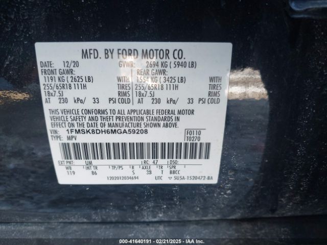 1FMSK8DH6MGA59208 Ford EXPLORER XLT
