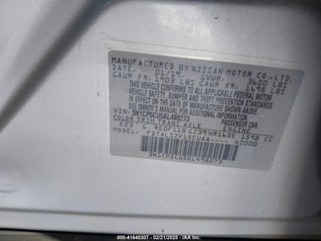 3N1CP5CU5KL498273 Nissan KICKS SV