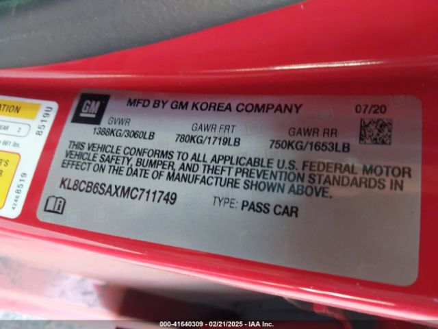 KL8CB6SAXMC711749 Chevrolet Spark Fwd Ls Automatic