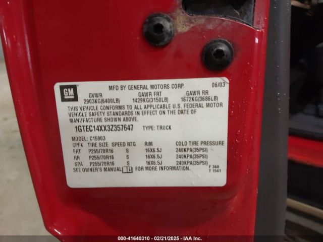 2003 GMC SIERRA 1500 1GTEC14XX3Z357647 Photo 8