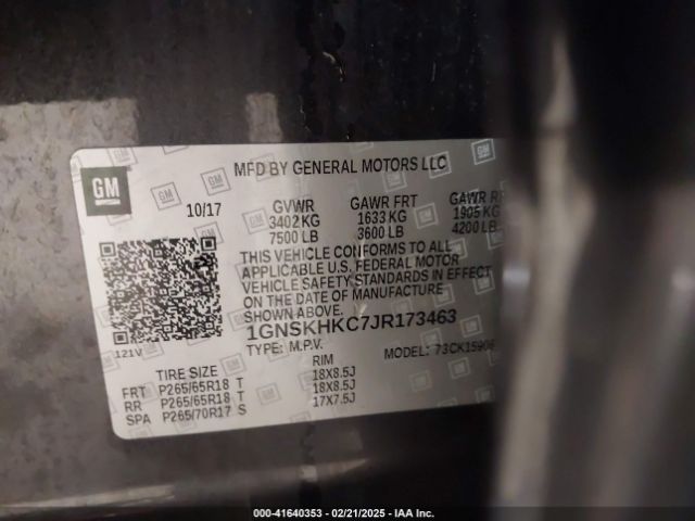 1GNSKHKC7JR173463 Chevrolet Suburban Lt
