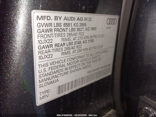 WA1AWBF19ND025861 Audi Sq8 Premium Plus Tfsi Quattro Tiptronic