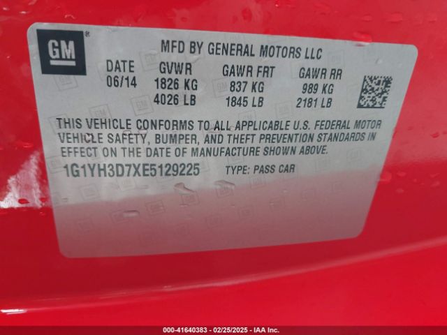 1G1YH3D7XE5129225 Chevrolet Corvette Stingray Z51