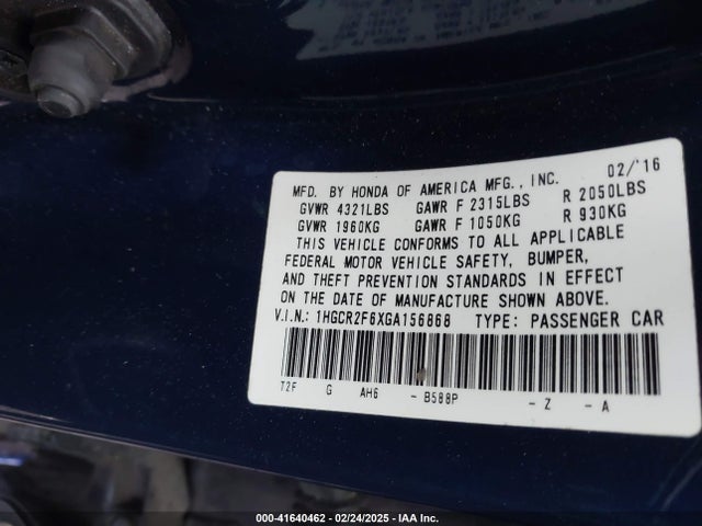 1HGCR2F6XGA156868 Honda Accord Sport