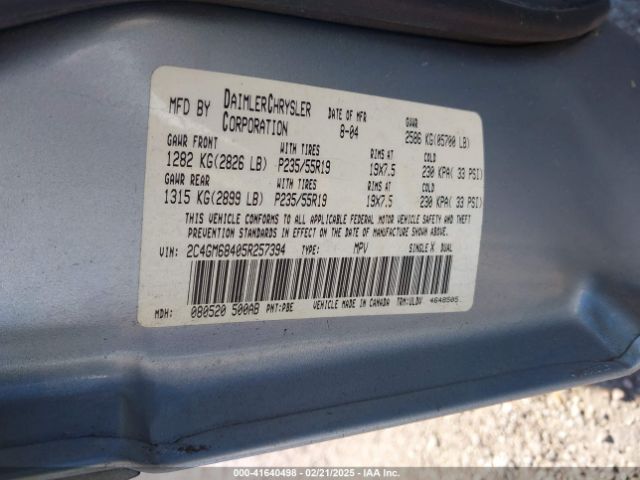 2005 CHRYSLER PACIFICA 2C4GM68405R257394 Photo 8
