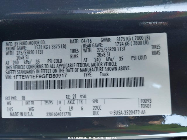Ford F-150 Xl 2016 1FTEW1EF9GFB80917 Image 9