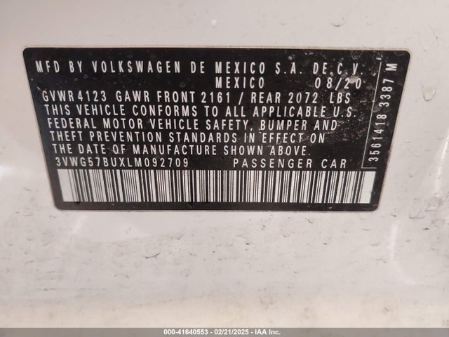 2020 Volkswagen Jetta 1.4t Sel Premium მანქანა იყიდება აუქციონზე, vin: 3VWG57BUXLM092709, აუქციონის ნომერი: 41640553