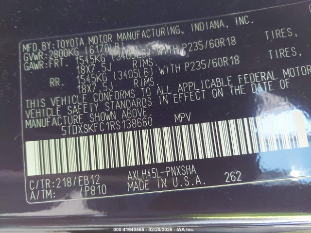 5TDXSKFC1RS138680 Toyota Sienna Xse