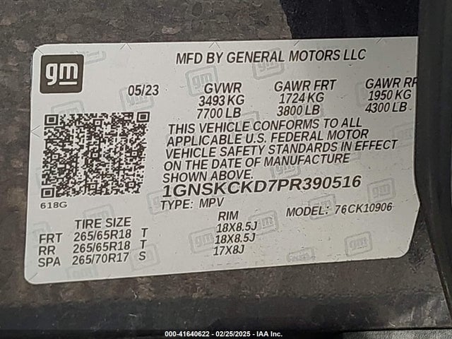 1GNSKCKD7PR390516 Chevrolet Suburban 4wd Lt