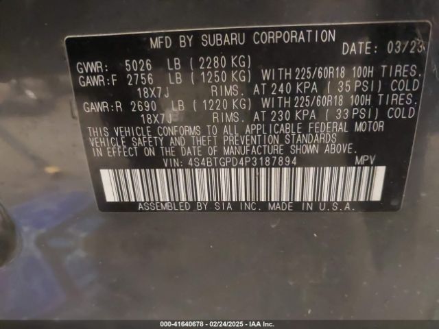 4S4BTGPD4P3187894 Subaru Outback Touring Xt