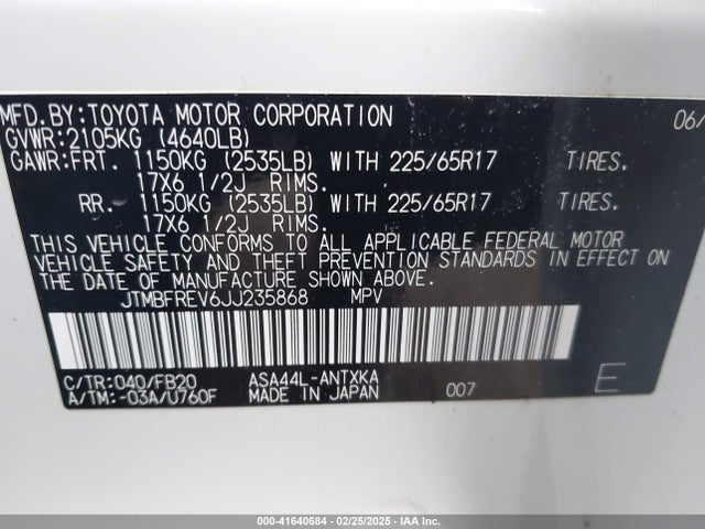 JTMBFREV6JJ235868 Toyota RAV4 LE