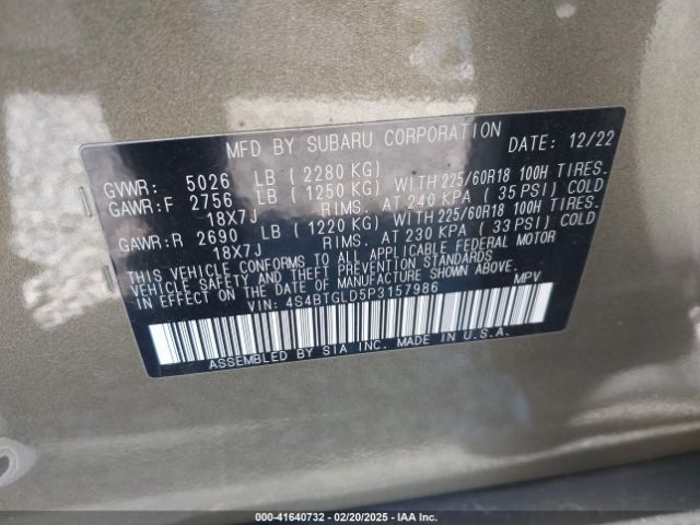 4S4BTGLD5P3157986 Subaru Outback Onyx Edition Xt