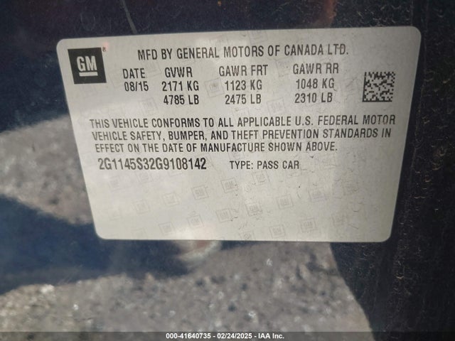 Chevrolet IMPALA 2LZ 2016 2G1145S32G9108142 Image 9