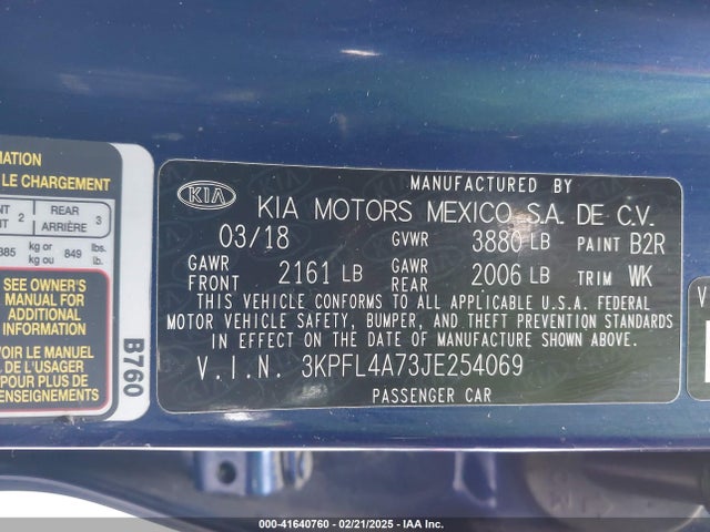 KIA FORTE LX 2018 3KPFL4A73JE254069 Image 9