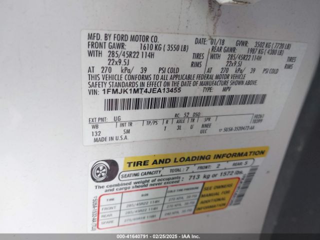 1FMJK1MT4JEA13455 Ford Expedition Max Platinum