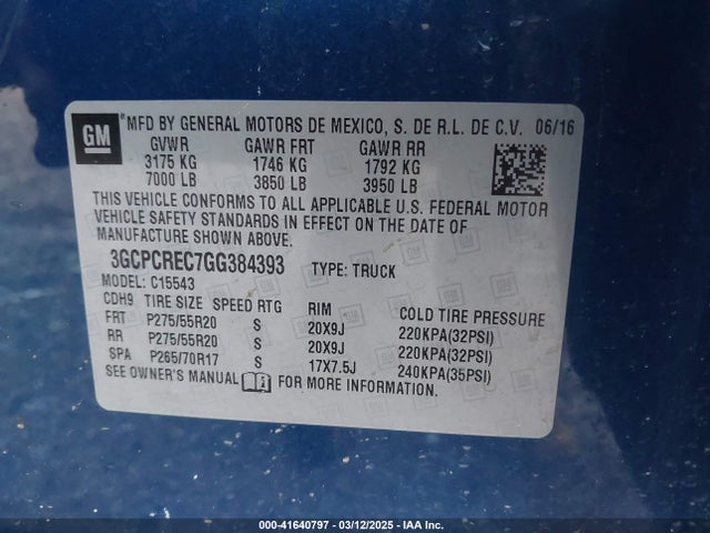 3GCPCREC7GG384393 Chevrolet Silverado 1500 1lt