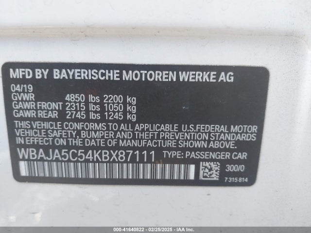 WBAJA5C54KBX87111 BMW 530I