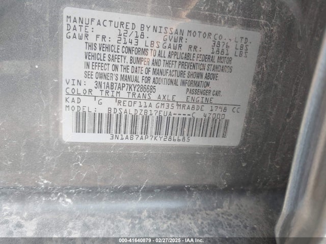 3N1AB7AP7KY286685 Nissan SENTRA SV