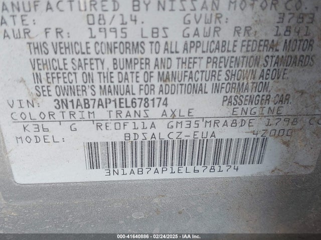 Nissan Sentra 2014 3N1AB7AP1EL678174 Image 9