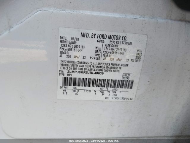 2LMPJ8KR5JBL48639 Lincoln Mkx Select