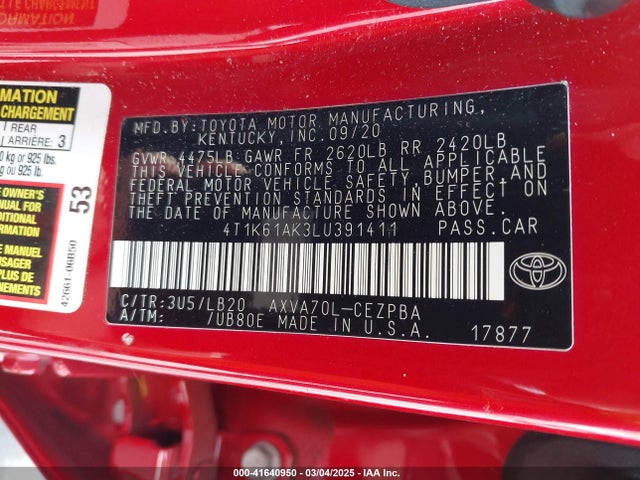4T1K61AK3LU391411 Toyota CAMRY XSE