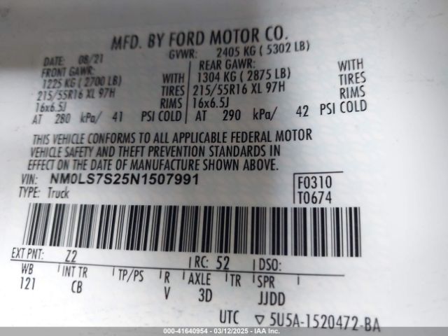 NM0LS7S25N1507991 Ford Transit Connect Xl Cargo Van