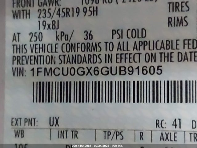 1FMCU0GX6GUB91605 Ford ESCAPE SE