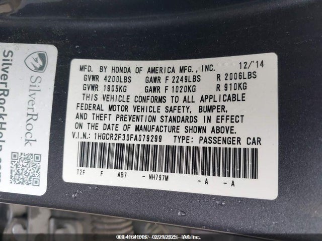 Honda ACCORD LX 2015 1HGCR2F30FA079299 Image 9