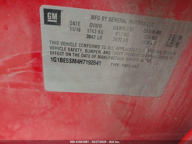 1G1BE5SM4H7192641 Chevrolet Cruze Lt Auto