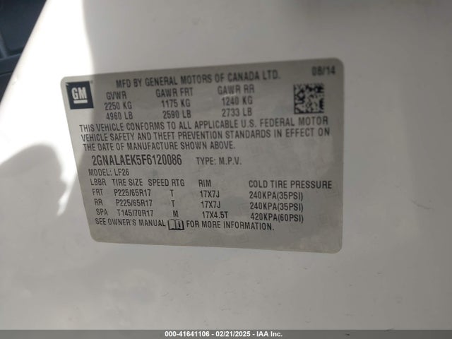 Chevrolet EQUINOX LS 2015 2GNALAEK5F6120086 Image 9