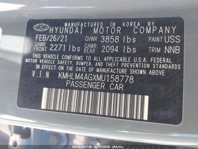 KMHLM4AGXMU158778 Hyundai ELANTRA SEL