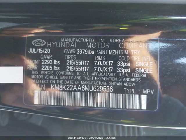 KM8K22AA6MU629536 Hyundai Kona Sel