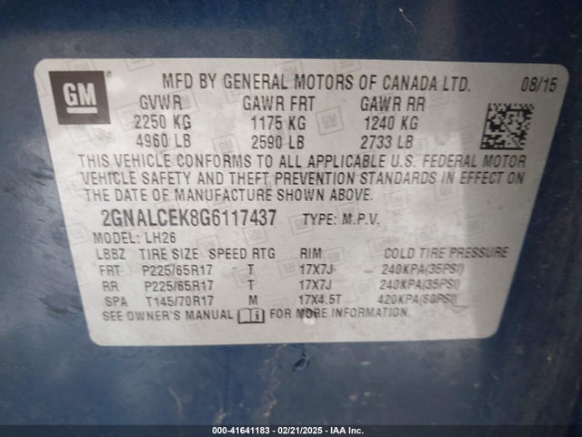 Chevrolet EQUINOX LT 2016 2GNALCEK8G6117437 Image 9